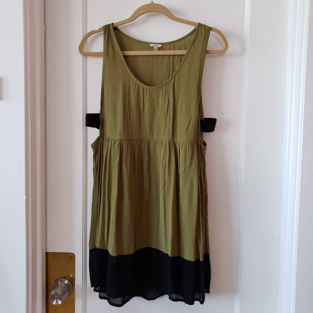 FOREVER 21 Olive Green Babydoll Cut Out Dress Sheer Hem Swim Cover Up Large